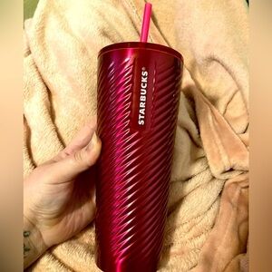 Pink metal Starbucks tumbler